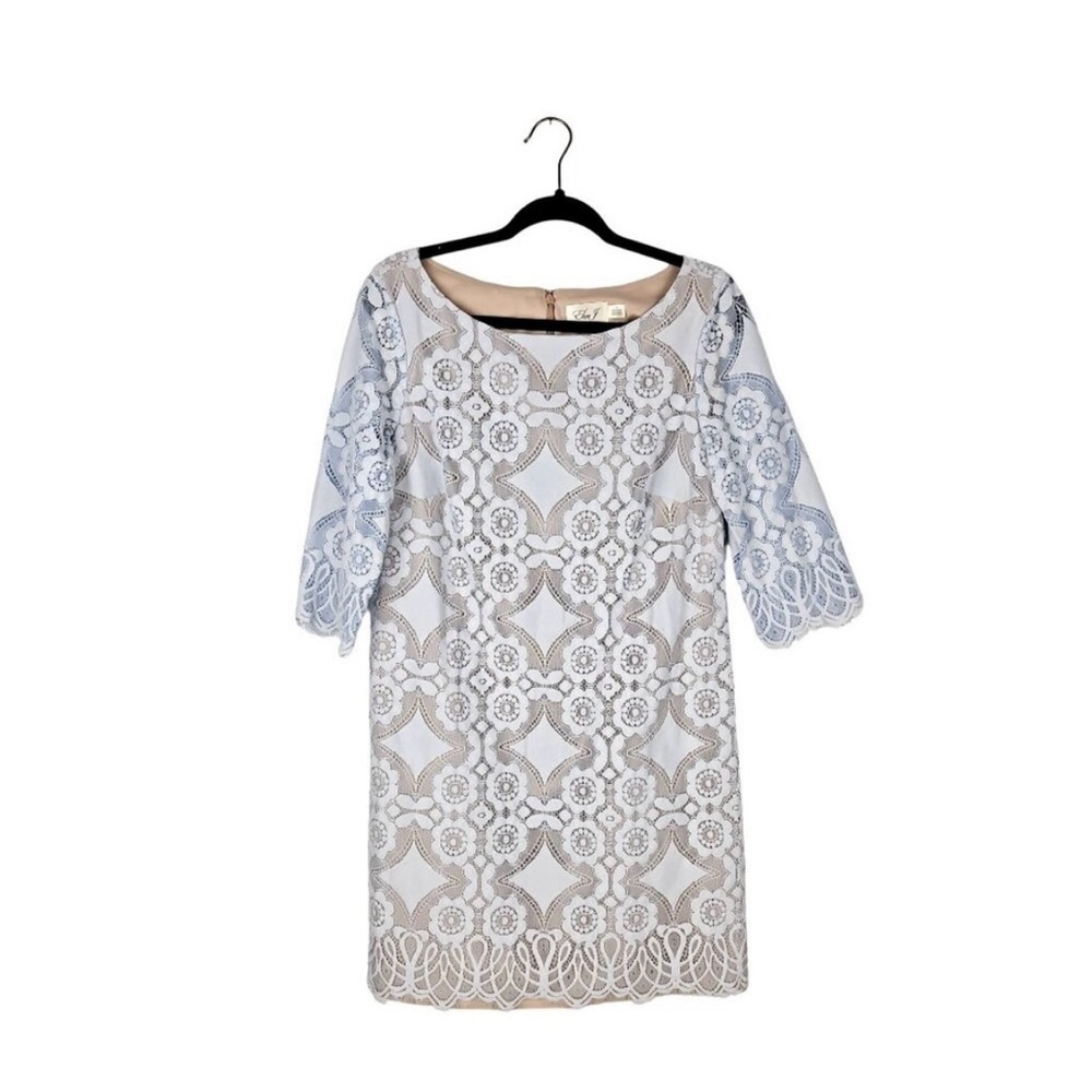 Eliza J Lacey Blue Beige Sheath Dress size 14